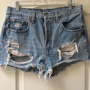Levi's Light Blue Ripped Denim Shorts
